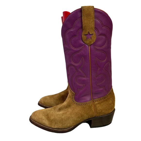 McClintock Heritage Collection Cowboy Boots Rough Suede Purple Shaft Size 9 - Picture 1 of 10